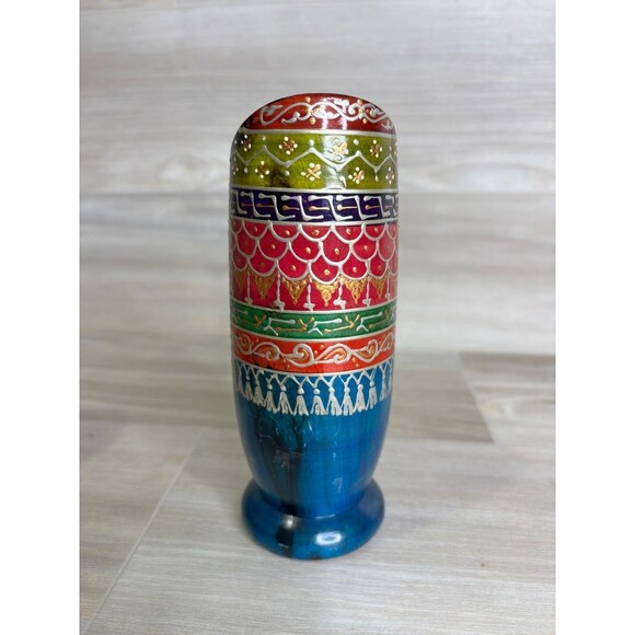 Handmade North Africa Olive Wood 4 Shot Mugs Hand Crafted Glass Mugs Colorful - Picture 6 of 10